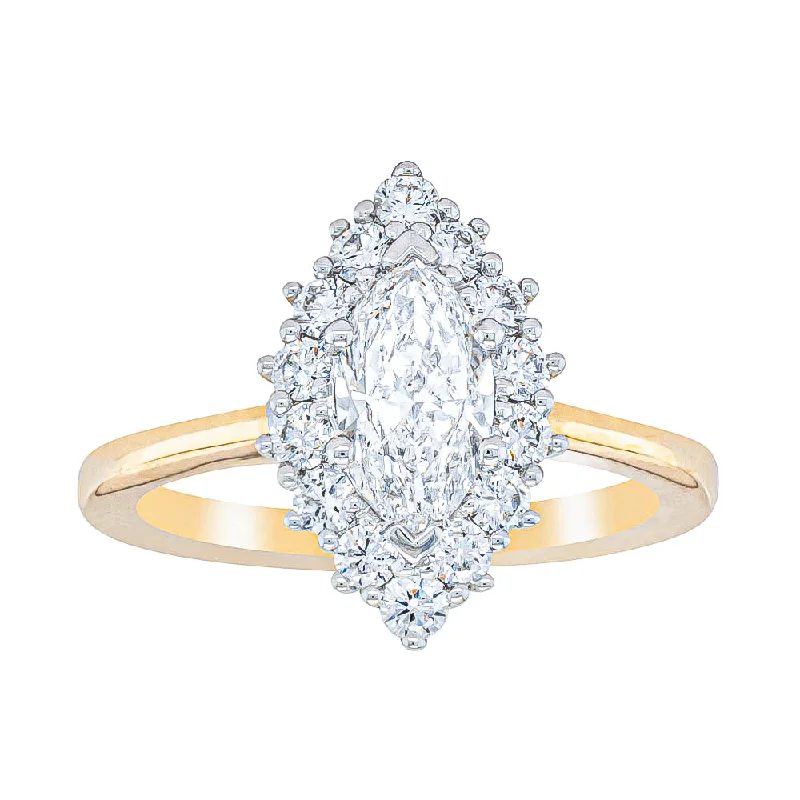 18ct Yellow Gold .90ct Marquise Cut Diamond Belle Ring