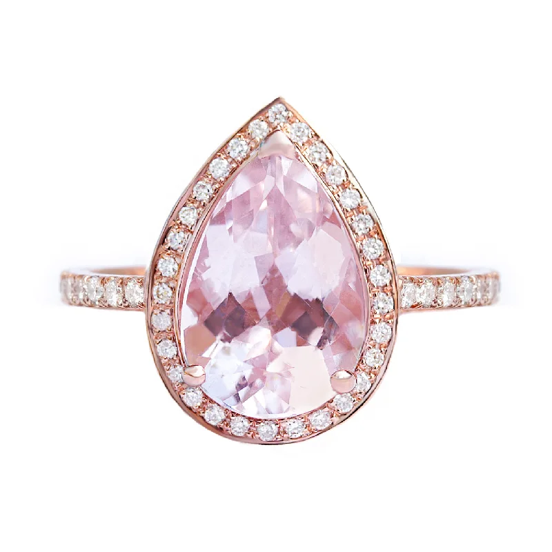 Big Pink Pear Morganite & Diamond Engagement Ring Noa