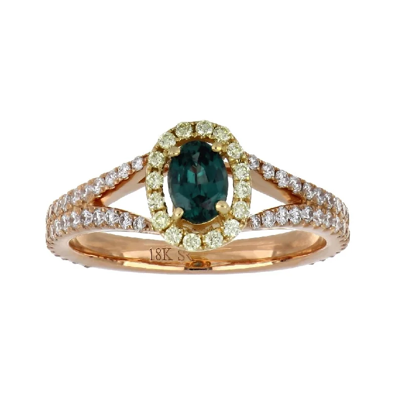 Alexandrite Ring (Alexandrite 0.55 cts. White Diamond 0.58 cts. Yellow Diamond 0.14 cts.)