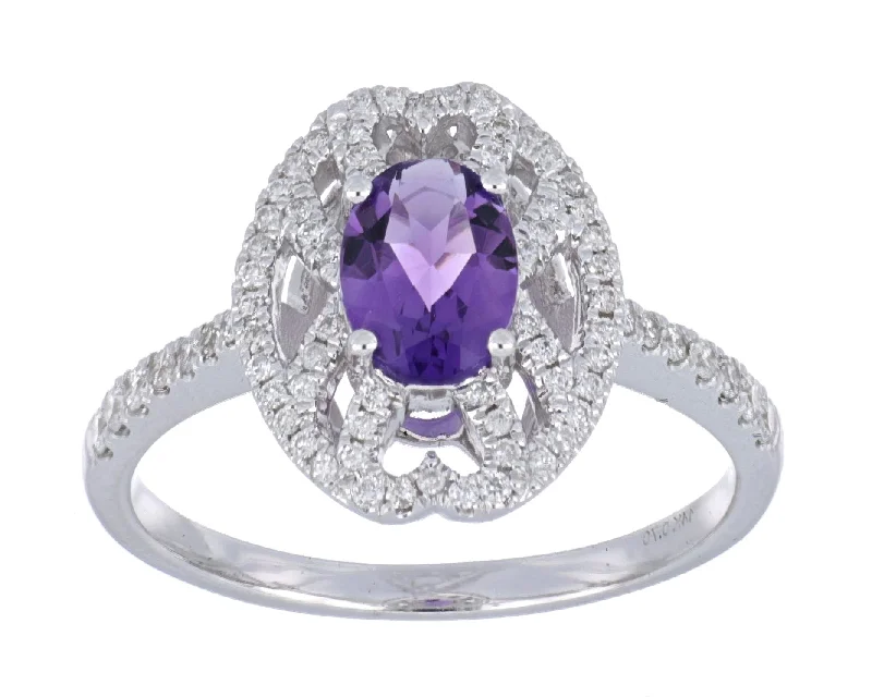 Amethyst Ladies Ring (Amethyst 0.72 cts. Round White Diamond 0.28 cts.)