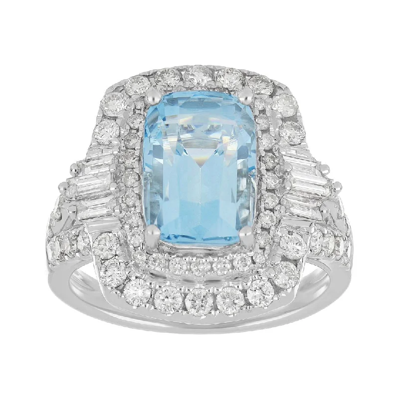 Aquamarine Ring (Aquamarine 3.9 cts. White Diamond 0.26 cts. White Diamond 1.1 cts.)