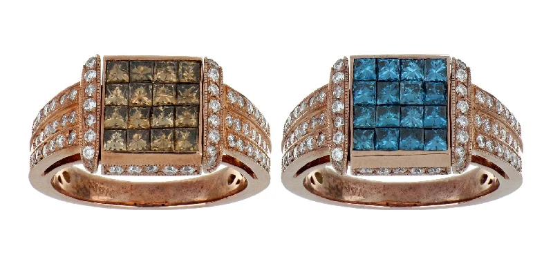 Brown and Blue Diamond Ladies Ring (Blue Diamond 1.12 cts. Brown Diamond 1.06 cts. White Diamond 0.56 cts.)