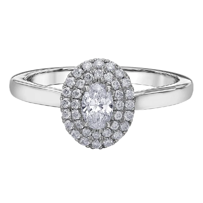 Canadian Oval Diamond Ring with Double Halo