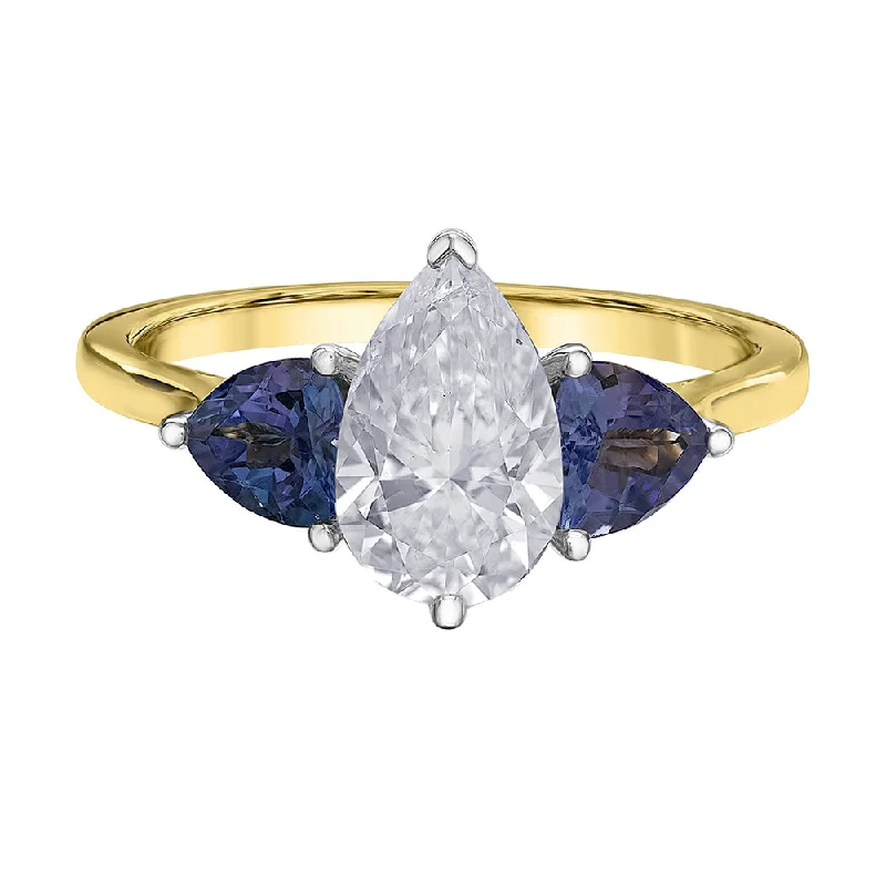 Canadian Pear-Shaped Diamond and Tanzanite Ring