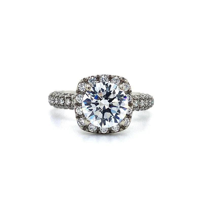 Cubic Zirconia Ring With Cushion Halo and Diamond Detailing