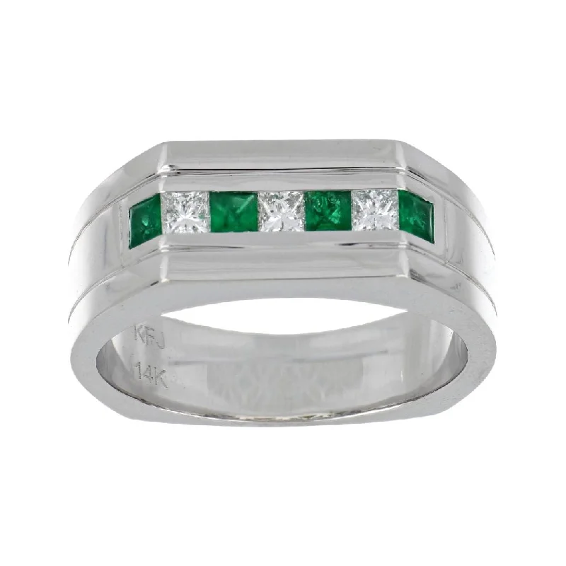 Emerald Men's Ring (Emerald 0.35 cts. White Diamond 0.32 cts.)