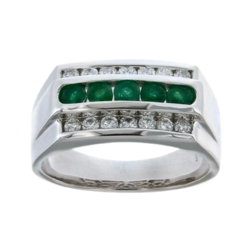 Emerald Men's Ring (Emerald 0.62 cts. White Diamond 0.56 cts. )