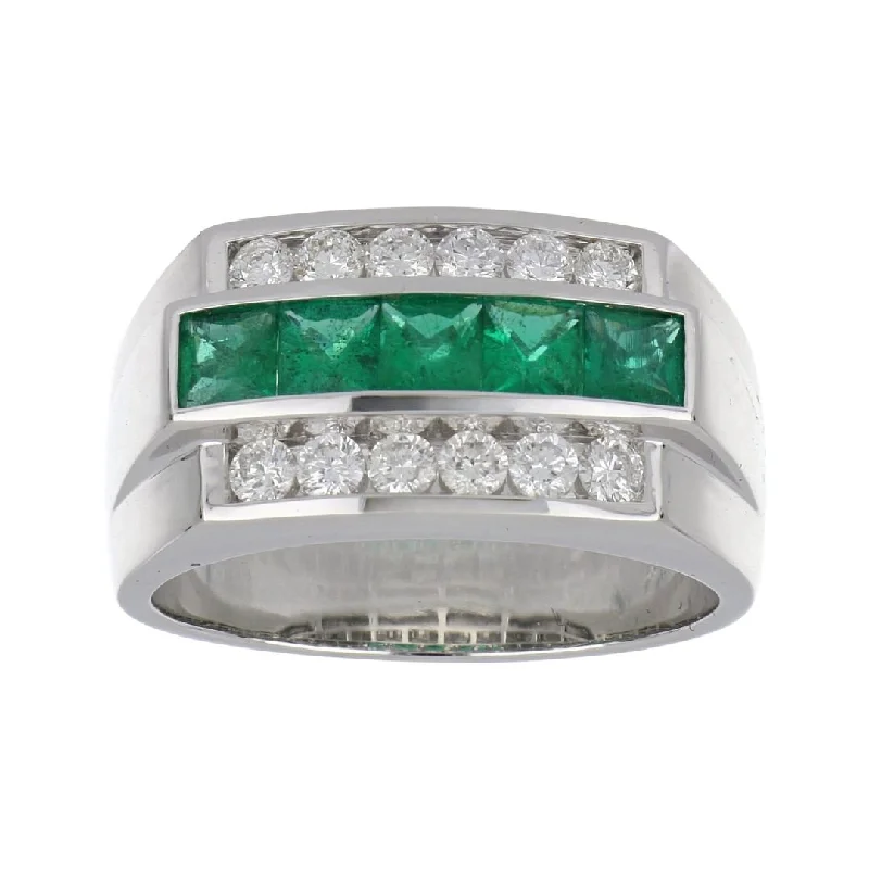 Emerald Men's Ring (Emerald 1.24 cts. White Diamond 0.67 cts.)