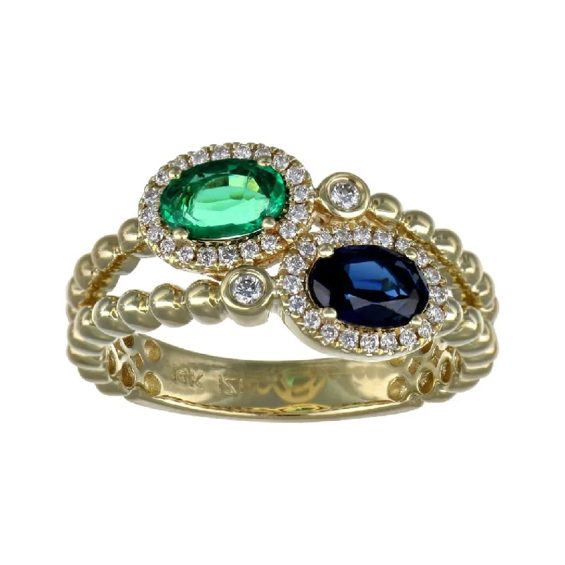 Emerald Ring (Emerald 0.43 cts. Blue Sapphire 0.57 cts. White Diamond 0.16 cts.)