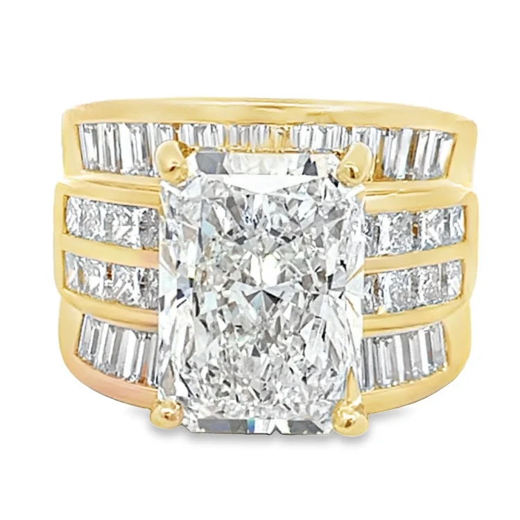 LAB GROWN RADIANT, PRINCESS AND BAGUETTE DIAMONDS 8.97ctw CHANNEL SET RING