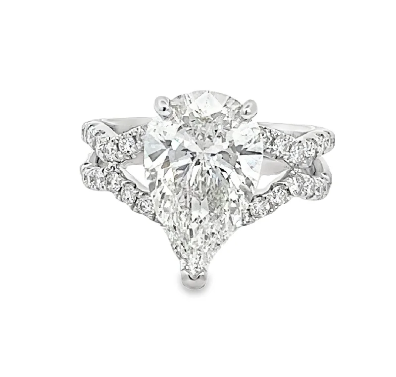 LAB GROWN PEAR AND ROUND DIAMONDS 3.75ctw PRONG SET SPLIT RING