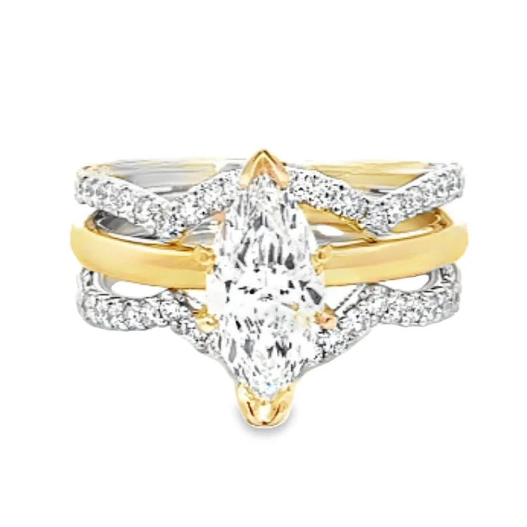 LAB GROWN MARQUISE & ROUND DIAMONDS 1.94ctw TWO TONE RING