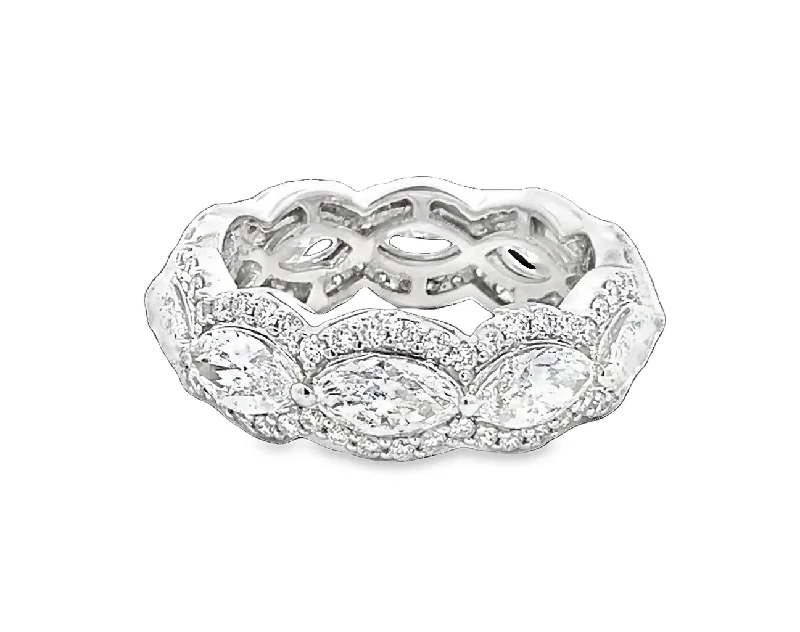 LAB GROWN MARQUISE & ROUND DIAMONDS 3.34ctw HALO STYLE ETERNITY BAND