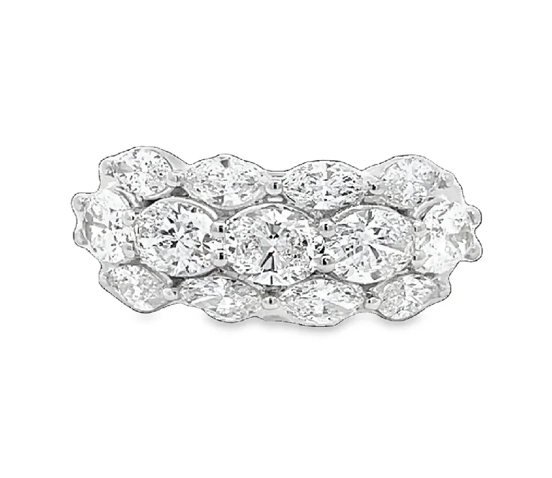 LAB GROWN OVAL & MARQUISE DIAMONDS 2.75ctw PRONG SET THREE ROW BAND