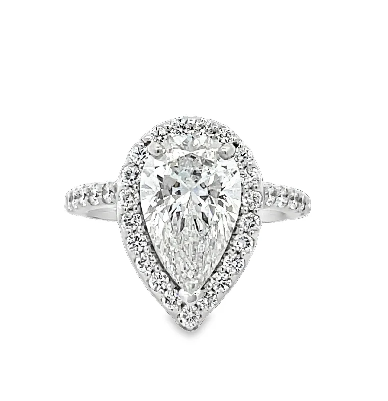 LAB GROWN PEAR & ROUND DIAMONDS 3.7ctw HALO RING