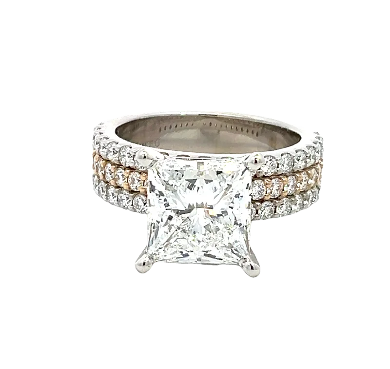 LAB GROWN PRINCESS & ROUND DIAMONDS 5.32ctw THREE-ROW PRONG SET RING