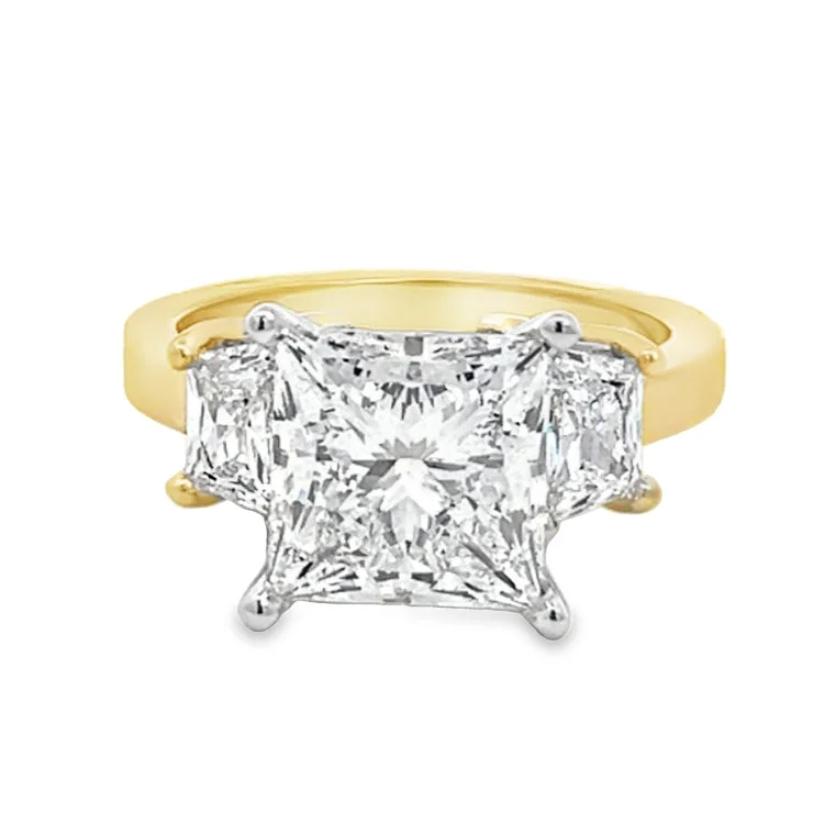 LAB GROWN PRINCESS & TRAPEZOID DIAMONDS 4.34ctw THREE STONE RING