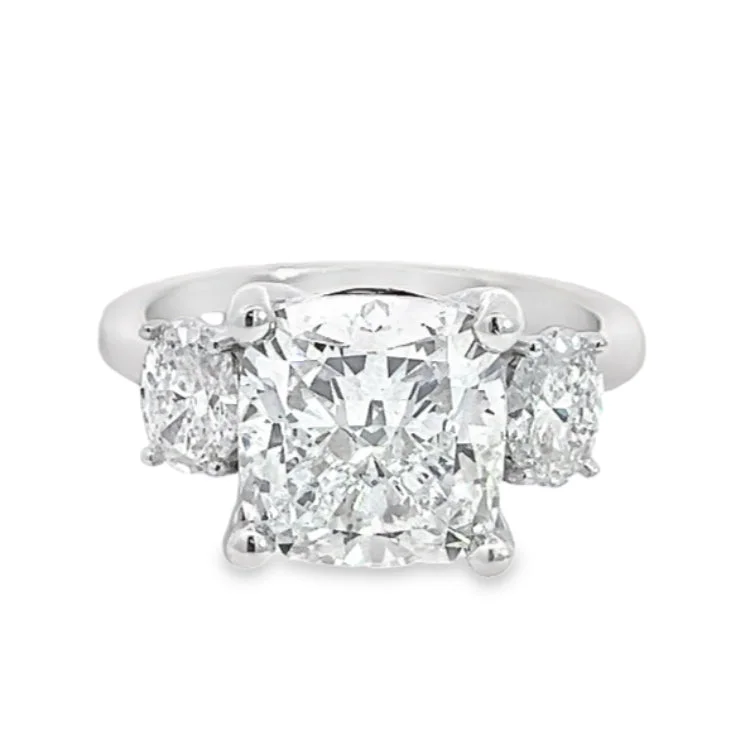 LAB GROWN CUSHION & ROUND DIAMONDS 4.70ctw THREE STONE RING