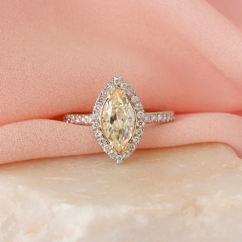 Marquise Yellow Halo Diamond Engagement Ring - Daisy