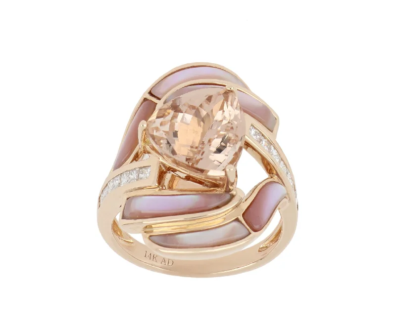 Morganite and Pink Mother of Pearl Ladies Ring (Morganite 4.27 cts. Pink Mother of Pearl 1.6 cts. White Diamond 0.43 cts.)