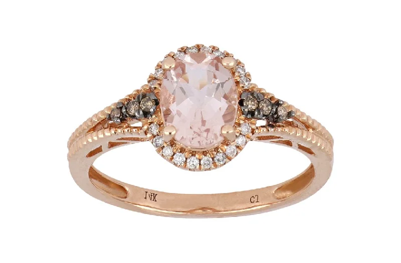 Morganite Ladies Ring (Morganite 1.13 cts. Brown Diamond 0.05 cts. White Diamond 0.08 cts.)