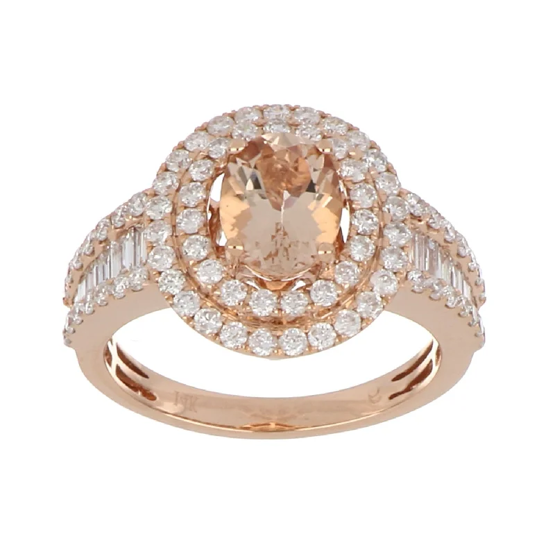 Morganite Ladies Ring (Morganite 1.21 cts. White Diamond 0.79 cts. White Diamond 0.34 cts)