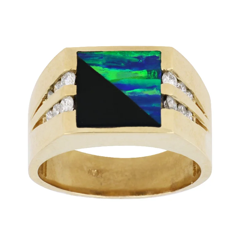 Onyx and Inlay Opal Men's Ring (White Diamond 0.39 cts.)