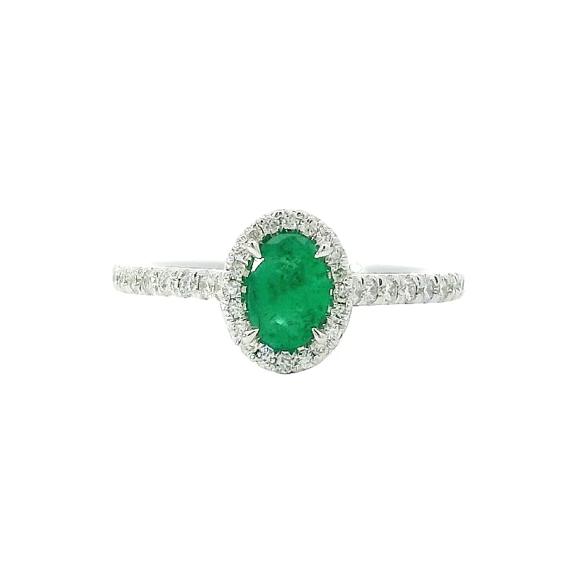 Oval Emerald Ring with Diamond Halo and Accents