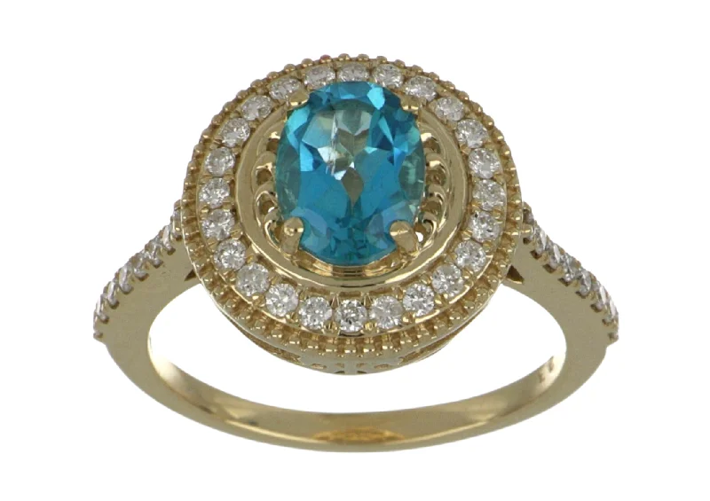 Paraiba Topaz Ladies Ring (Paraiba Topaz 1.51 cts. White Diamond 0.39 cts.)