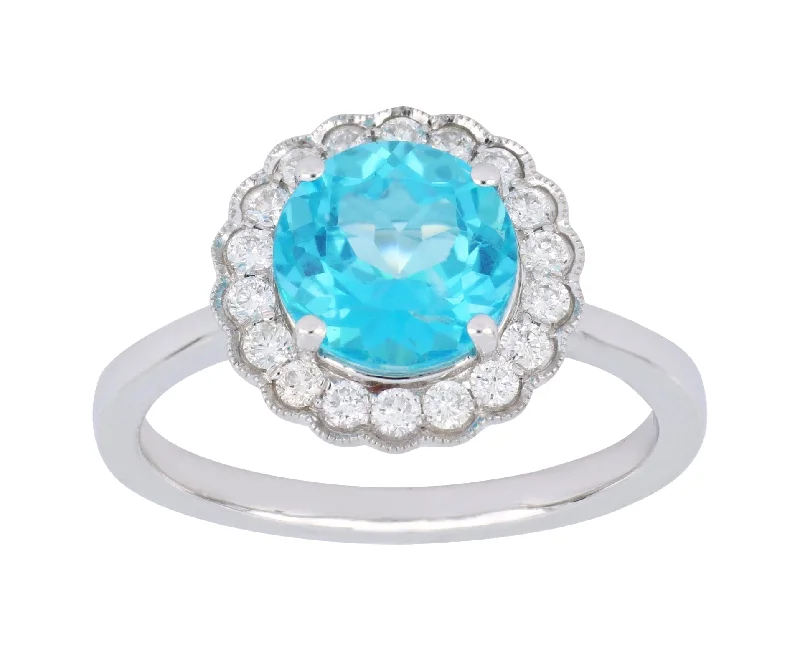 Paraiba Topaz Ladies Ring (Paraiba Topaz 2.65 cts. White Diamond 0.32 cts.)