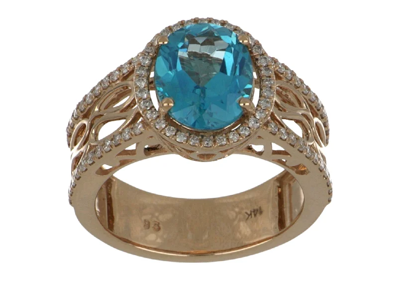 Paraiba Topaz Ladies Ring (Paraiba Topaz 3.23 cts. White Diamond 0.34 cts.)