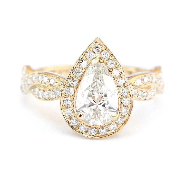 1 carat Pear diamond halo twist band shank engagement ring - "Zeus" ♥