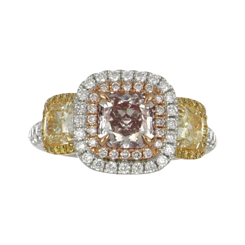 Pink Diamond Ring (Pink Diamond 1.07 cts. FPB SI1 Yellow Diamond 1.07 cts. White Diamond 0.32 cts.)