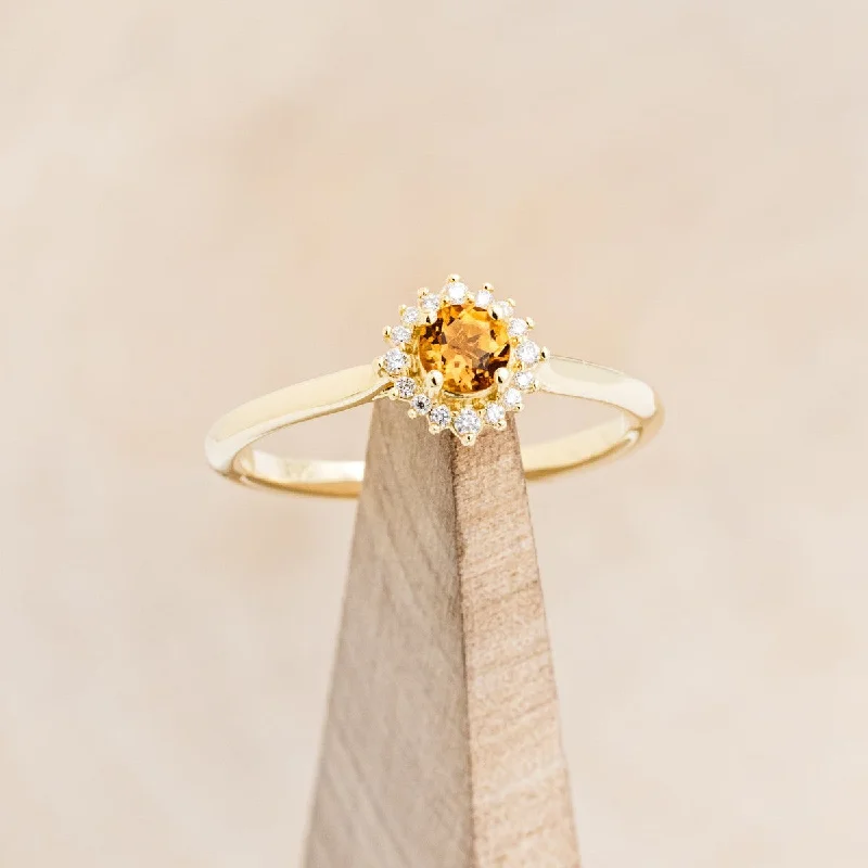 "MYALL" - ROUND CUT CITRINE ENGAGEMENT RING WITH DIAMOND HALO