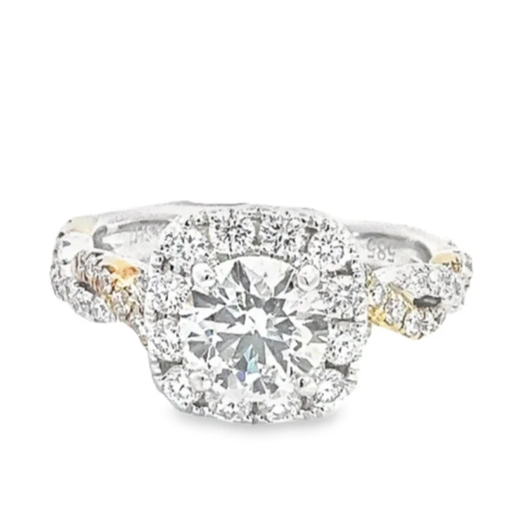 ROUND DIAMONDS 1.66CTW PRONG SET HALO TWIST STYLE RING