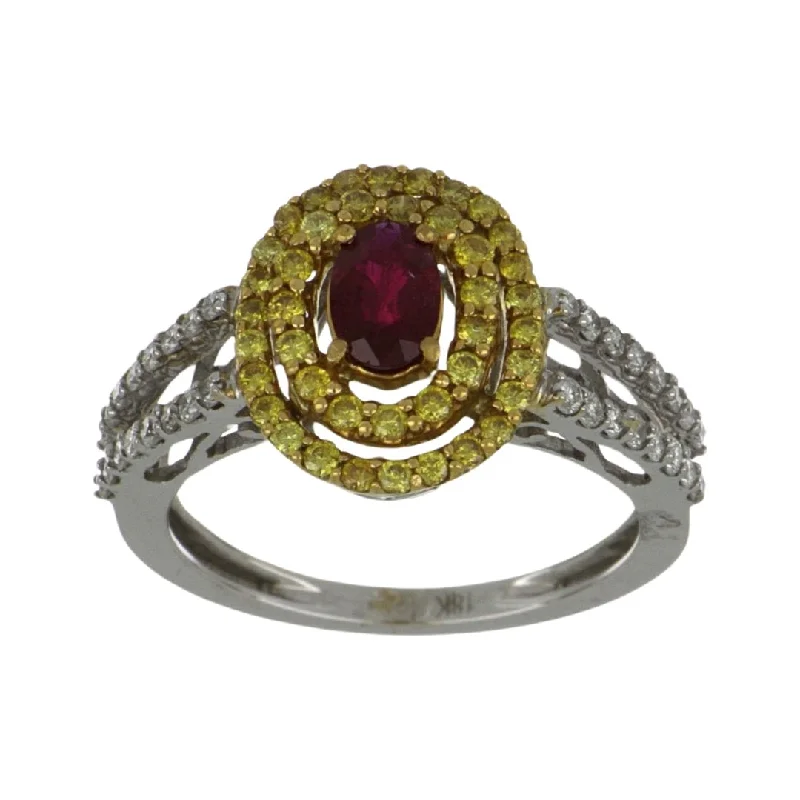 Ruby Ring (Ruby 0.50 cts. Yellow Diamond 0.39 cts. White Diamond 0.30 cts)