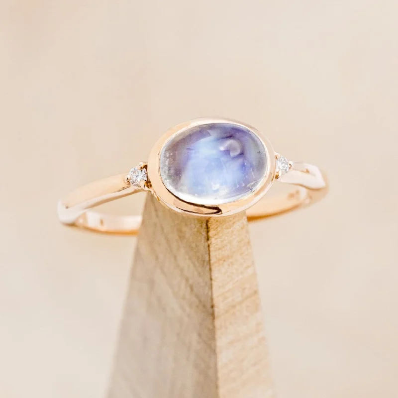 "SASI" - OVAL CABOCHON MOONSTONE ENGAGEMENT RING WITH DIAMOND ACCENTS