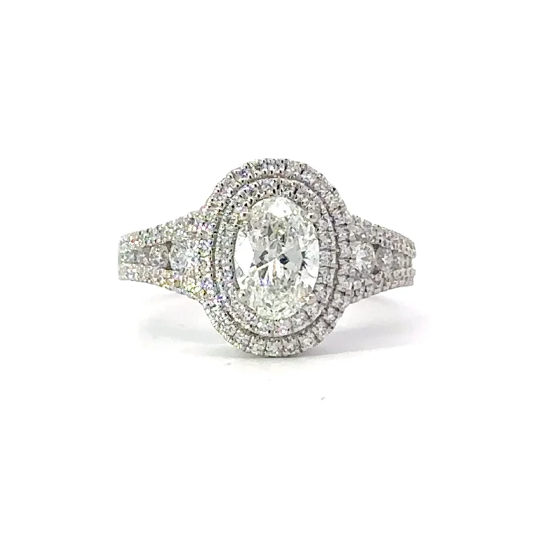 Simon G Canadian Oval Diamond Double Halo Ring