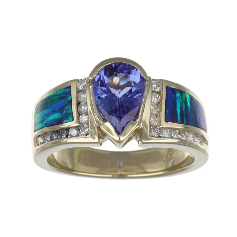 Tanzanite Ring (Tanzanite 1.61 cts. White Diamond 0.26 cts. Inlay Opal 8.3 grams)