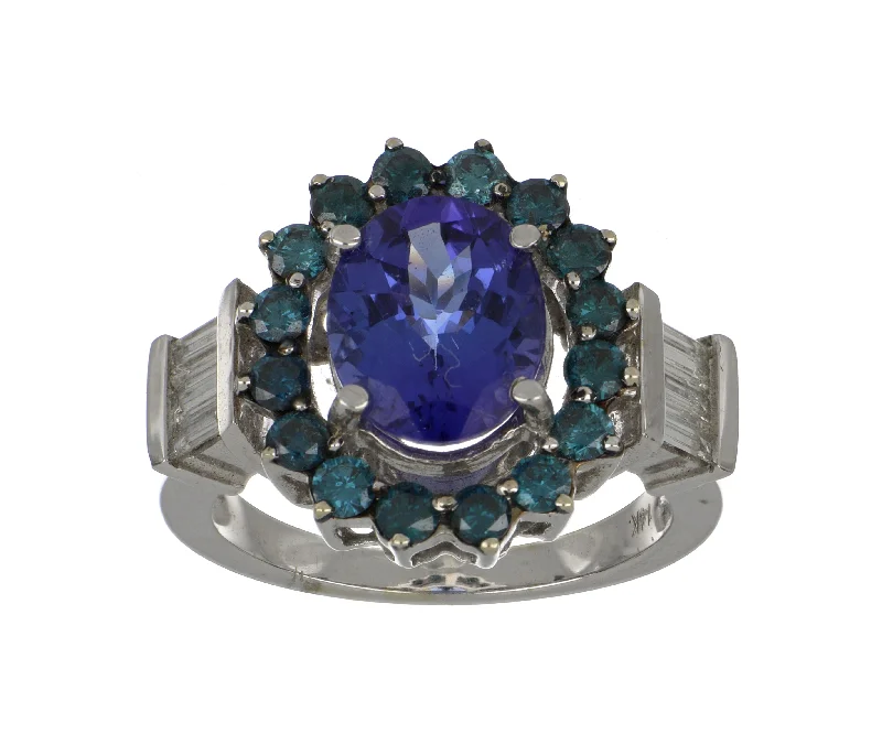 Tanzanite Ladies Ring (Tanzanite 2.8 cts. Blue Diamond 0.83 cts. White Diamond 0.42 cts.)