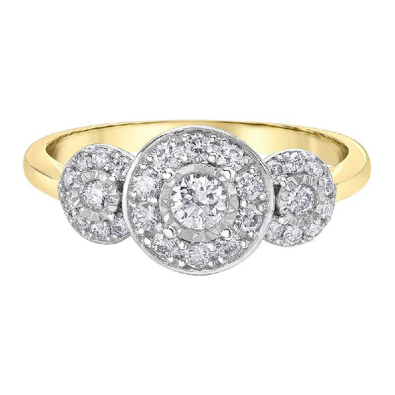 Three-Stone Diamond Ring with Halos