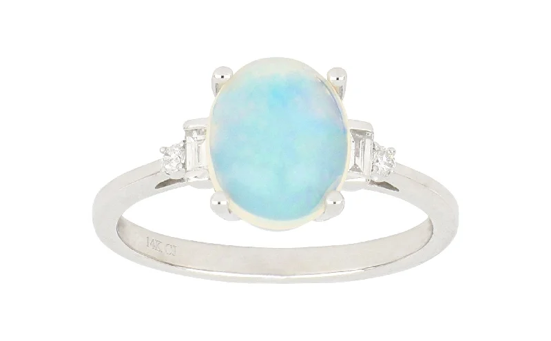 White Opal Ladies Ring (White Opal 1.62 cts. White Diamond 0.09 cts. White Diamond 0.04 cts.)