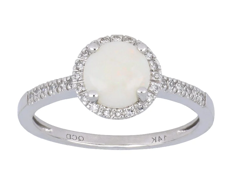 White Opal Ladies Ring (White Opal 0.77 cts. White Diamond 0.12 cts.)