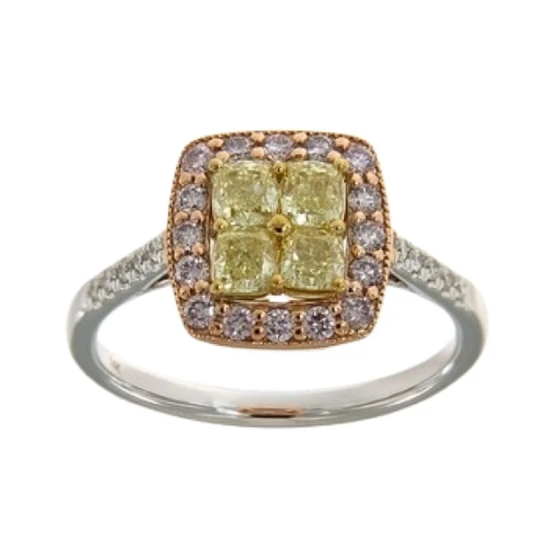 Yellow Diamond Ring (Yellow Diamond 0.9 cts. Pink Diamond 0.35 cts. White Diamond 0.09 cts.)