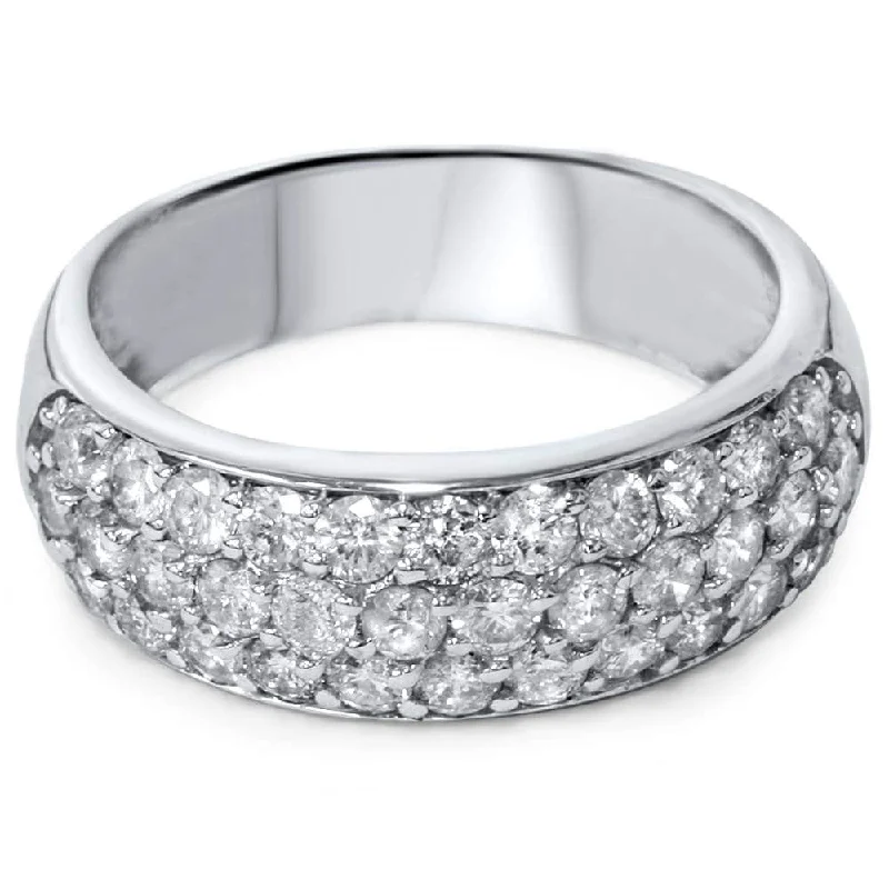 1 1/2ct Pave Diamond Wedding Anniversary White Gold Womens Wide Band