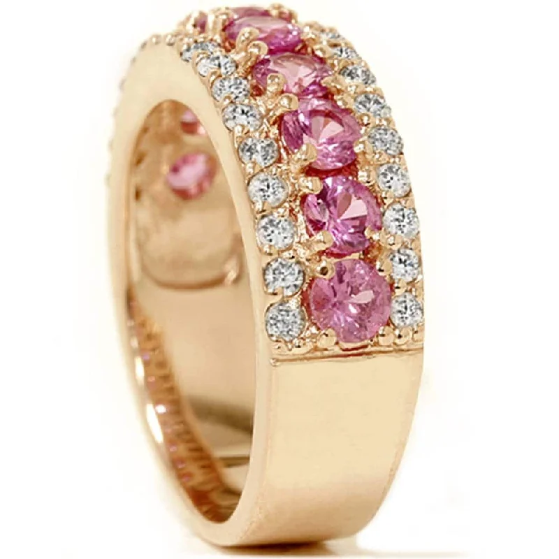 1 1/2ct Pink Sapphire & Diamond Wedding Ring Rose Gold