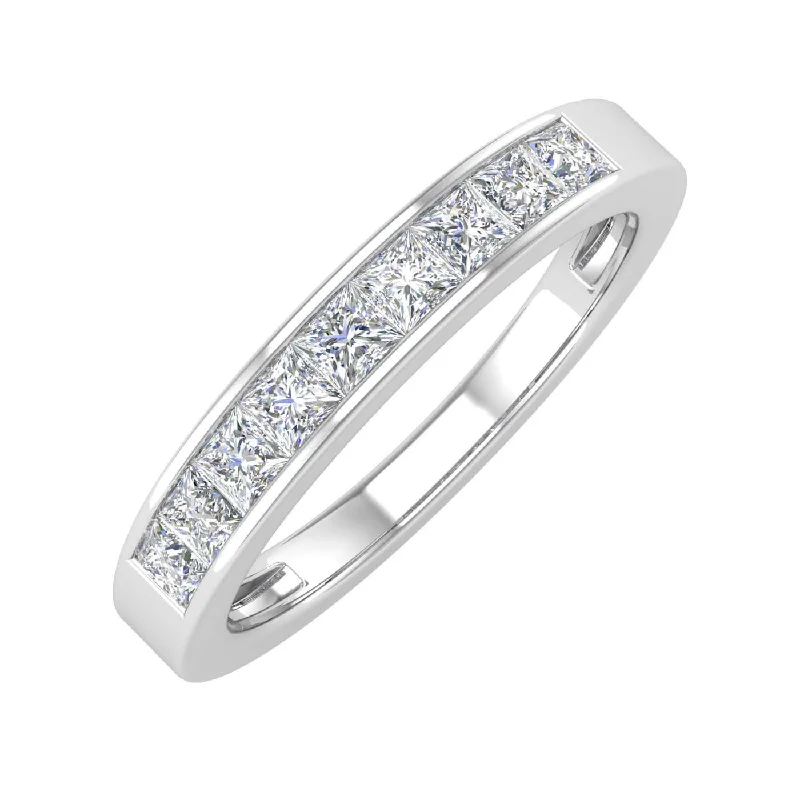 1/2 Carat Channel Set Princess Cut Diamond Wedding Band Ring in Gold - IGI Certified