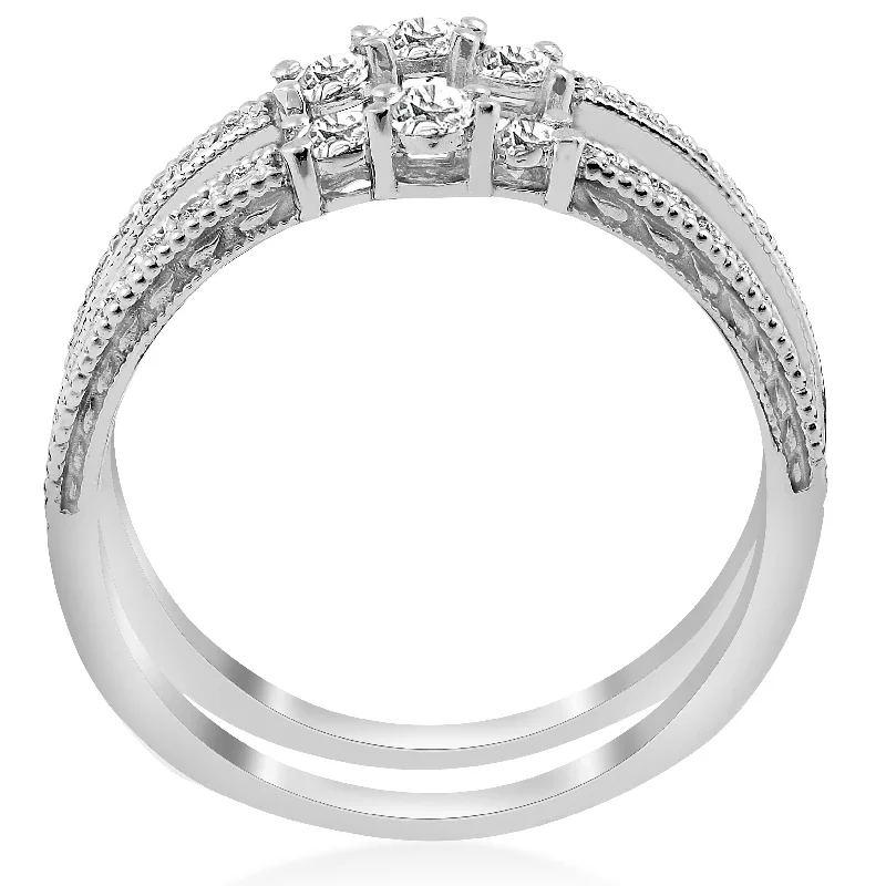 1/2 Carat White Gold Round Diamond Wedding Band Enhancer Guard Ring