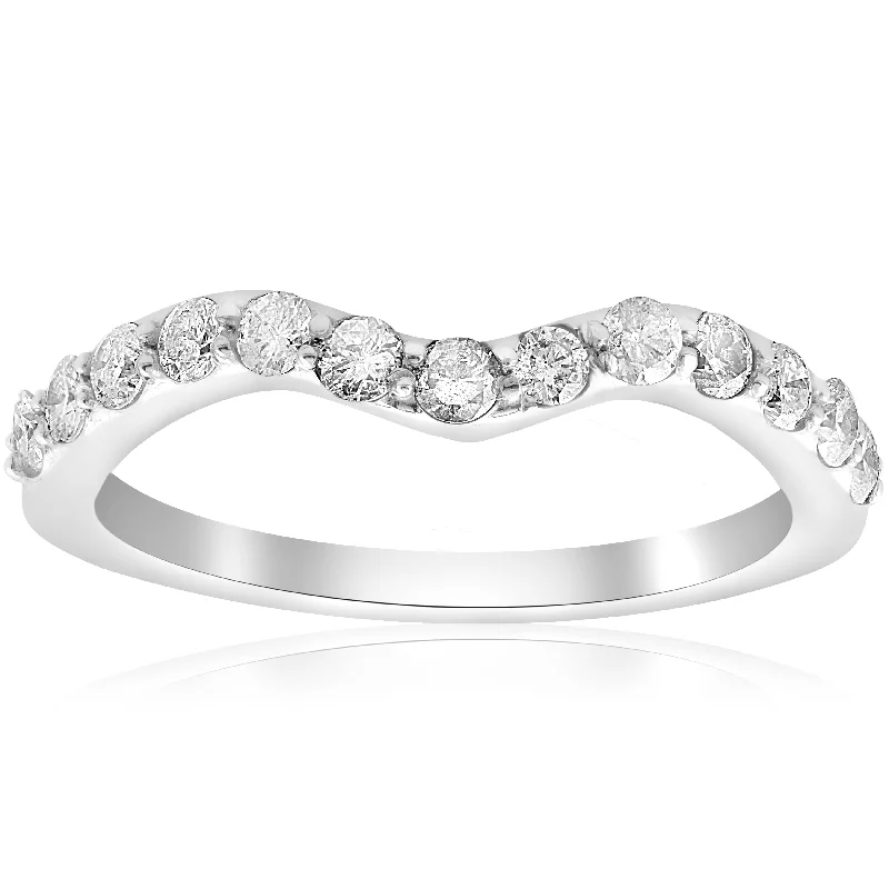 1/2ct Curved Diamond Notched Wedding Ring Enhancer White Gold