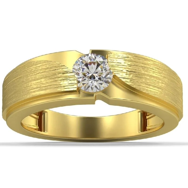 1/2Ct Men's Diamond Brushed Solitaire Diamond Wedding Ring Lab Grown in Gold